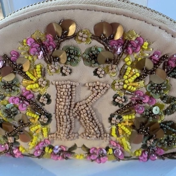 NWT Anthropologie Leather Beaded Monogram Clutch Letter K - Picture 3 of 4